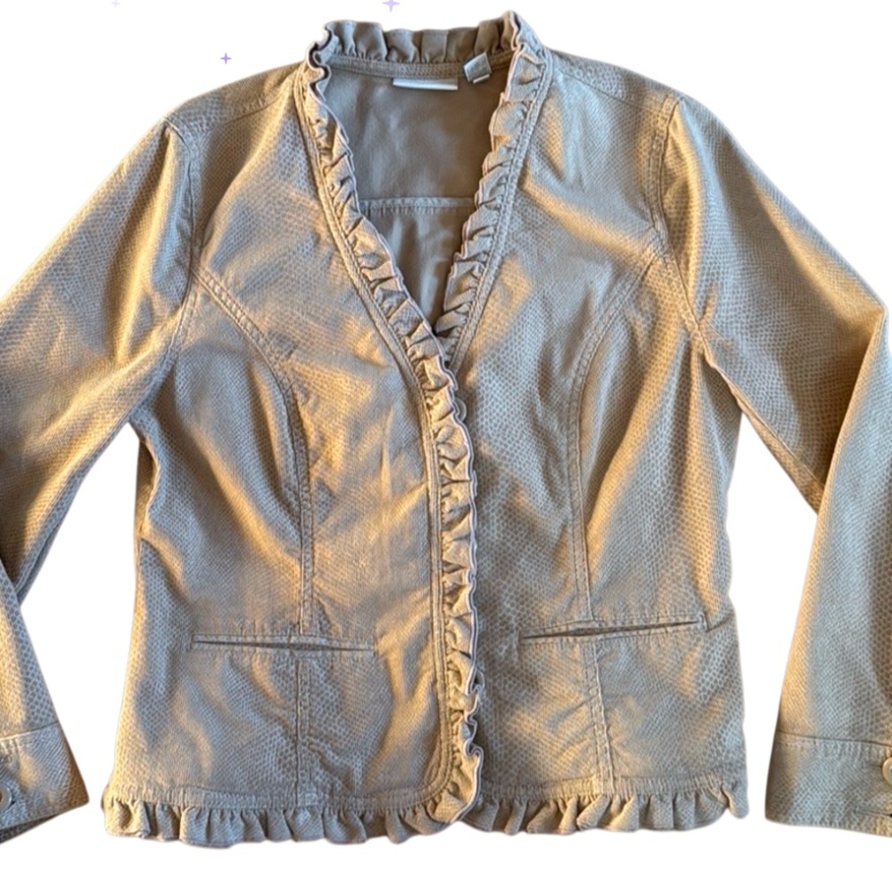 CHICOS WOMEN’S SNAKE PRINT COTTON BUSINESS CASUAL BLAZER BEIGE SZ 1 (MEDIUM)